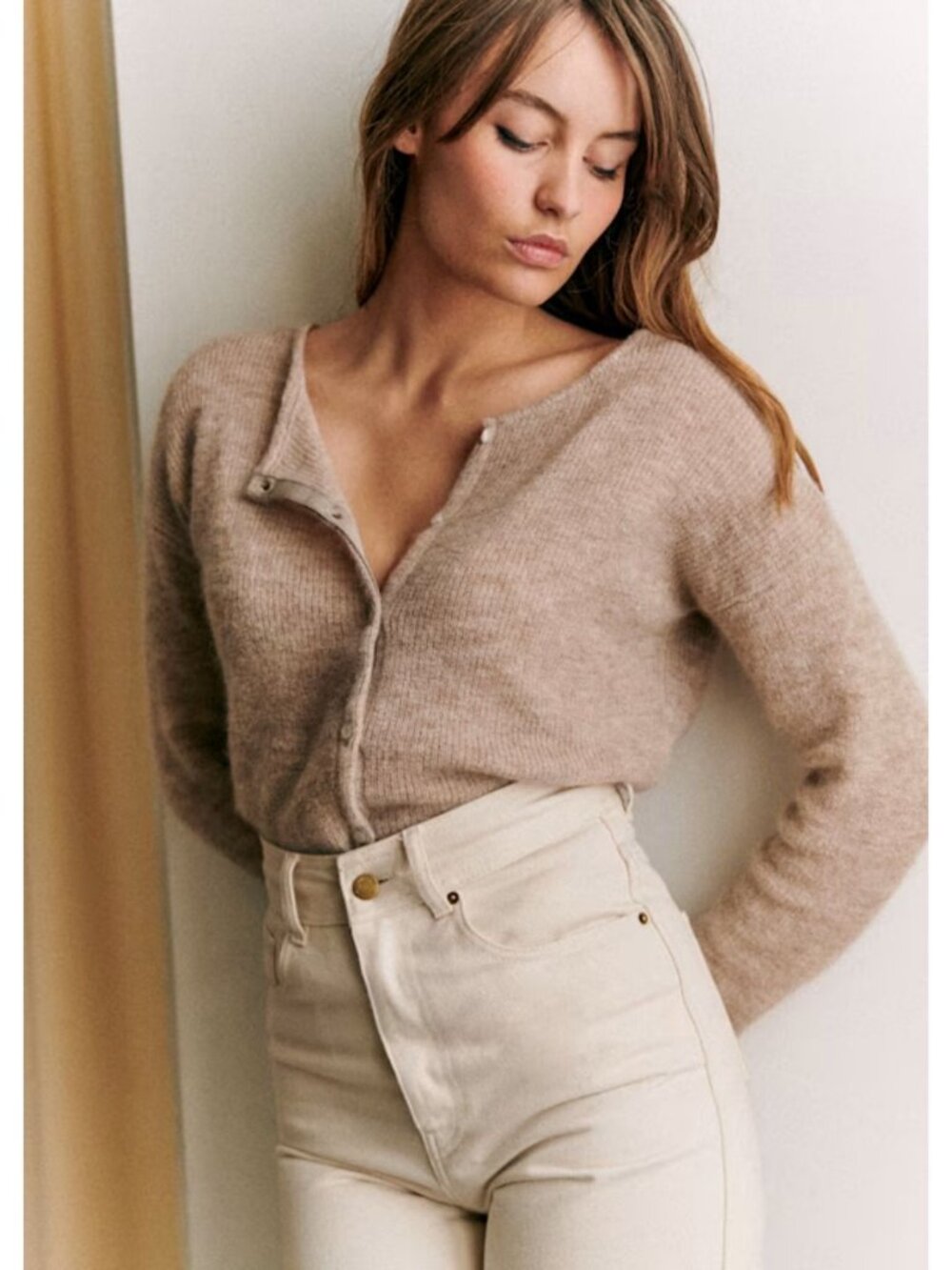 Sezane Gaspard Cardigan Light Beige Size XL